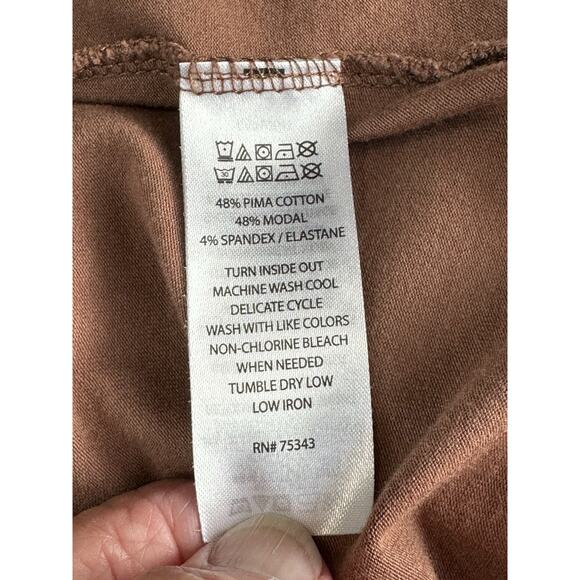 Tahari Top 1X Brown Pima Cotton Scoop Neck Minimalist Stretch Tunic Quiet Luxury - Picture 7 of 10